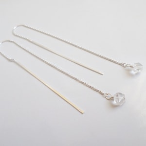 Orecchini con fili in argento sterling con diamanti Herkimer, orecchini con fili in quarzo, orecchini minimalisti in argento sterling, orecchini moderni