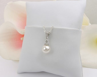 Pearl CZ Flower Girl Necklace Pearl Solitare Flower Girl Necklace Flower Girl Gift Miniature Bride Necklace Junior