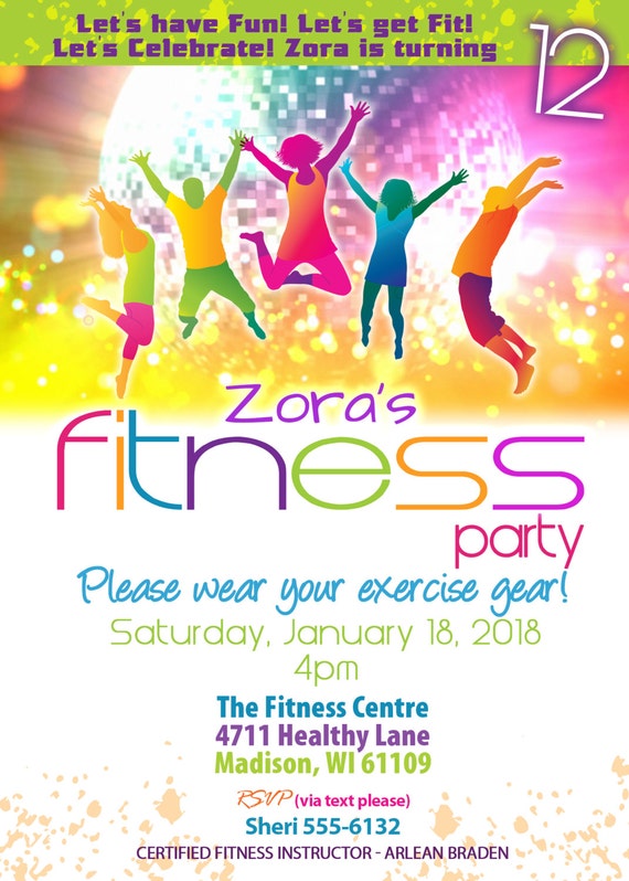 Fitness Party Invitation Dance Party Printable Fitness Etsy