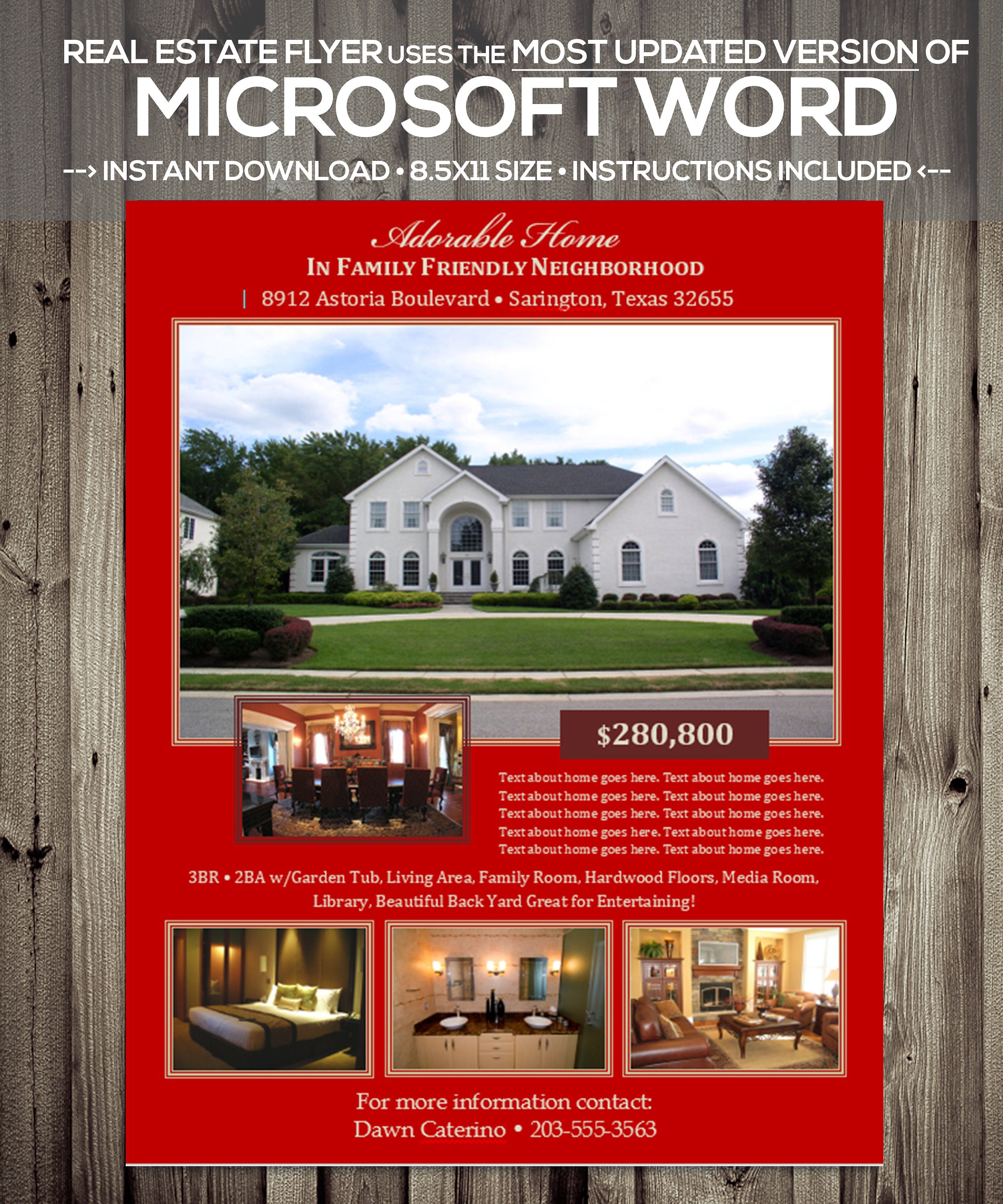 Immobilien FLYER Vorlage - Microsoft Word - .docx Version - Home Angebot  Flyer * Instant Download * Updateversion von Word verwenden Regarding Real Estate Flyer Template Word