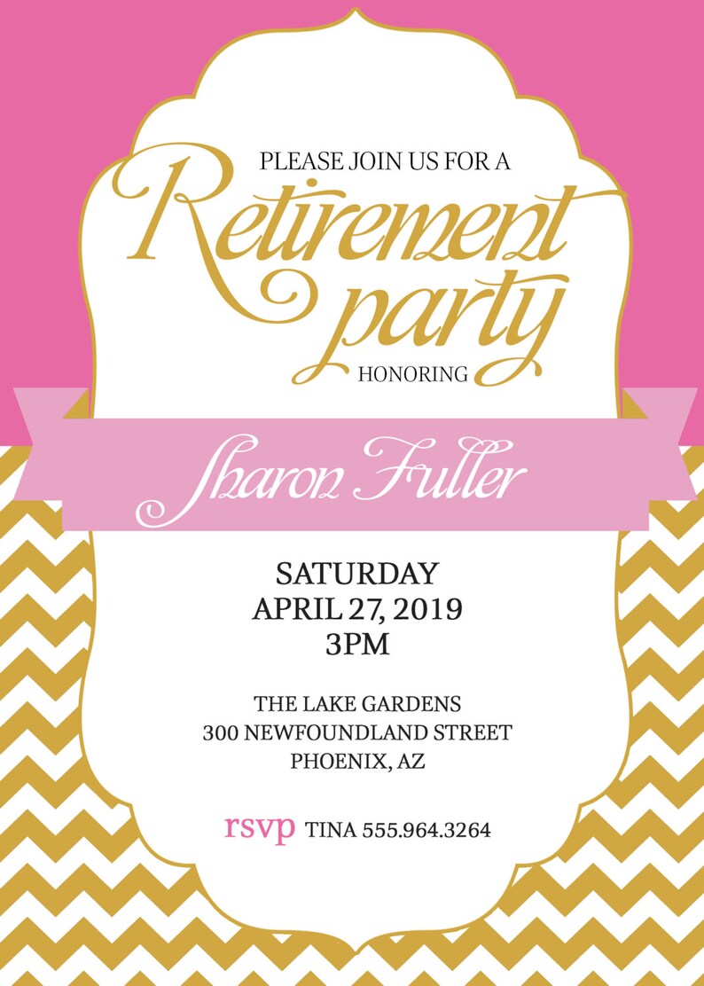 RETIREMENT PARTY Invitation Pink and Gold or Pick Color - Etsy