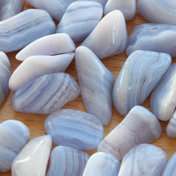 Three Blue Lace Agate Tumbled Stones