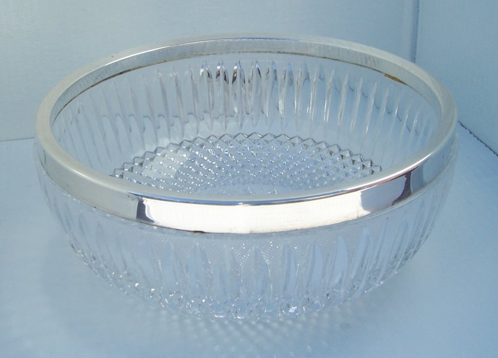 Vintage Salad Bowl Lead Crystal Salad Bowl Silver Rim Etsy