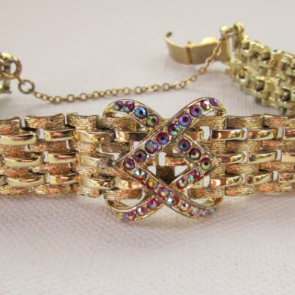 Coro Pegasus Bracelet , Red Rhinestone Jewelry, Basket-Weave Bracelet, Infinity Rhinestone Bracelet, Coro 1950 Jewelry, Free US Shipping