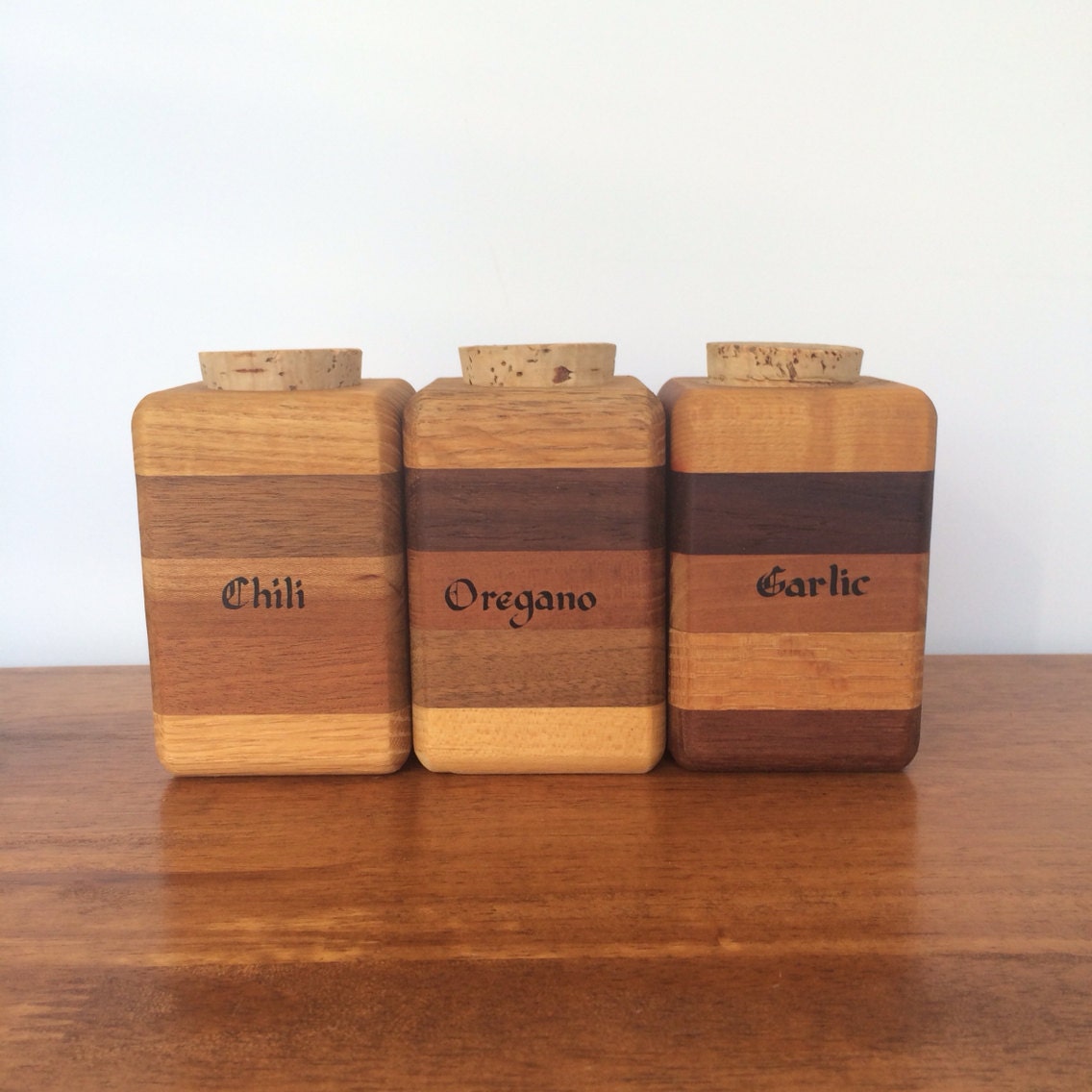 Layered Wood Spice Jars Cork Lid 14 Labeled Spice Jars with Etsy
