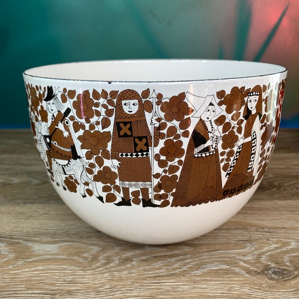 Arabia Finland Finel Troubadour Ritari Bowl, Large 8.25" Enamel Bowl, Retro Scandinavian Mixing or Serving Bowl