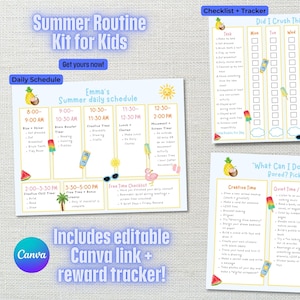 Sommer Routine Kit für Kinder | Druckbarer Tagesplaner, Belohnungsplan & Checkliste | Bearbeitbar mit Canva | 6–12 Jahre alt