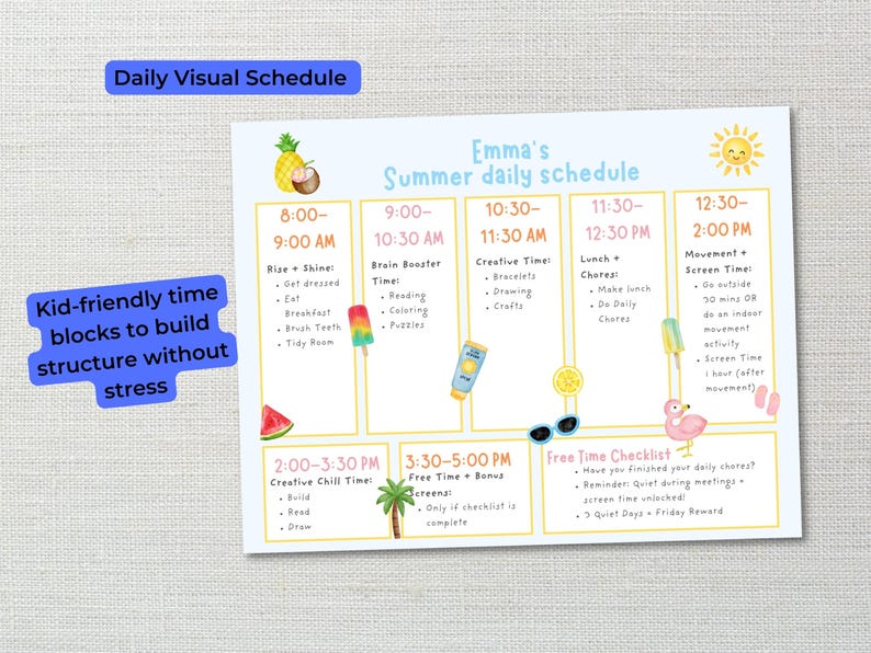 Summer Schedule for Kids | Printable Routine, Checklist & Reward Chart ...