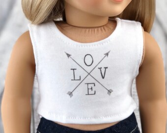 American Made Doll Clothes | Love with Arrows CROP TANK TOP for 18 inch doll