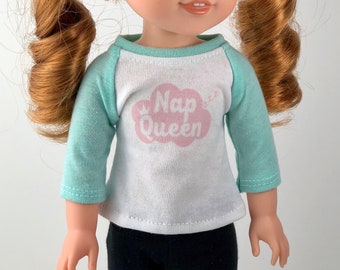 14.5 Inch Doll Clothes | Nap Queen Graphic 3/4 Mint Sleeve BASEBALL TEE for dolls such as Wellie Wisher