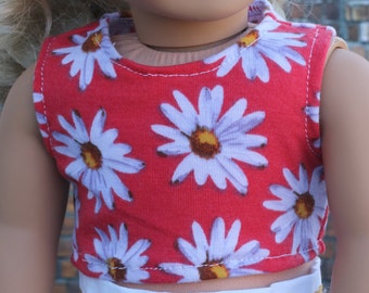American Made | Orange Daisy Floral Print CROP TANK TOP 18 Inch Dolls