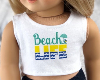American Made Doll Clothes | Beach Life Graphic CROP TANK TOP for 18 inch doll