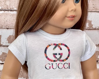 G Graphic White Short Sleeve Tee Crop Top T-Shirt Tshirt for 18 Inch Doll such as AG