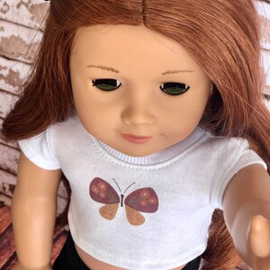 18 Inch Doll Clothes Butterfly Graphic White Short Sleeve Tee Crop TOP T-Shirt Tshirt for 18 Inch Doll such as AG with Matching Sticker image 6