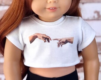 18 Zoll Puppenkleidung | Hands Creation of Adam Graphic Weiß Kurzarm T-Shirt Crop TOP T-Shirt Tshirt für 18-Zoll-Puppe wie AG