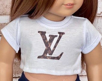 18 Inch Doll Clothes | LV Graphic White Short Sleeve Tee Crop Top T-Shirt Tshirt for 18 Inch Doll such as AG