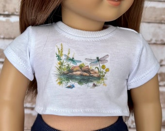 18 Inch Doll Clothes | Dragonfly Graphic White Short Sleeve Tee Crop TOP T-Shirt Tshirt for 18 Inch Doll such as AG