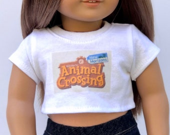 18 Inch Doll Clothes | Animal Graphic White Short Sleeve Tee Crop TOP T-Shirt Tshirt for 18 Inch Doll such as AG