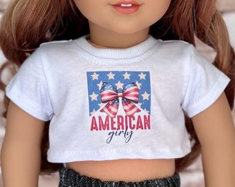 American Girl 18 Inch Doll Tee USA Graphic Doll Tee America Doll Crop TOP Doll Patriot Doll T-Shirt Doll Tshirt for 18 Inch