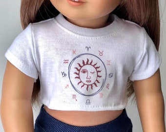 18 Inch Doll Clothes | Zodiac Graphic White Short Sleeve Tee Crop TOP T-Shirt Tshirt for 18 Inch Doll such as AG