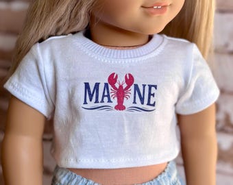 Maine Lobster 18 Inch Doll Tee Graphic Doll Tee Doll Crop TOP Doll Beach East Coast Doll T-Shirt Doll Tshirt for 18 Inch
