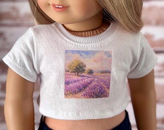 18 Inch Doll Clothes Lavender Graphic White Short Sleeve Tee Crop TOP T-Shirt Tshirt for 18 Inch Doll American Lavender Fields Impressionist