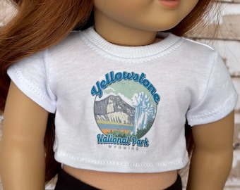 18 Inch Doll Clothes | Yellowstone National Park Graphic White Short Sleeve Tee Crop TOP T-Shirt Tshirt for 18 Inch Doll such as AG