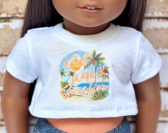 18 Inch Doll Tee Palm Tree Graphic Doll Tee Summer Doll Crop TOP Doll Hello Summer Doll T-Shirt Doll Outfit for 18 Inch Doll Tee