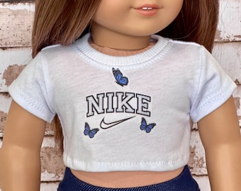18 Inch Doll Clothes | Sporty Graphic White Short Sleeve Tee Crop TOP T-Shirt Tshirt for 18 Inch Doll such as AG