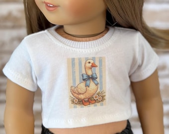 18 Inch Doll Clothes Goose Graphic White Short Sleeve Tee Crop TOP T-Shirt Tshirt for 18 Inch Doll such as AG Girl Gift