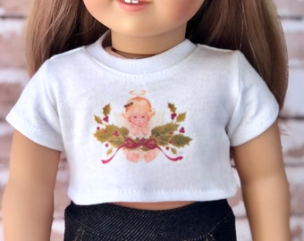 18 Inch Doll Clothes | Christmas Angel Cherub Graphic White Short Sleeve Tee Crop TOP T-Shirt Tshirt for 18 Inch Doll such as AG