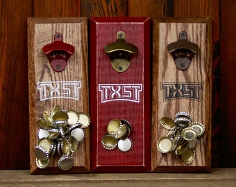 Magnetic Bottle Opener - Texas State University Bobcats TXST Logo- Great Father&#39;s Day Gift or Groomsmen Gift!