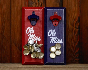 Magnetic Bottle Opener - University of Mississippi Ole Miss Logo - Great Father's Day Gift or Groomsmen Gift!
