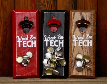Magnetic Bottle Opener - Texas Tech University Wreck 'Em Tech Logo - Great Father's Day Gift or Groomsmen Gift!
