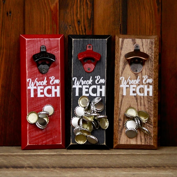 Magnetic Bottle Opener - Texas Tech University Wreck 'Em Tech Logo - Great Father's Day Gift or Groomsmen Gift!