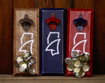 Magnetic Bottle Opener - University of Mississippi Ole Miss Landshark Logo - Great Father's Day Gift or Groomsmen Gift!