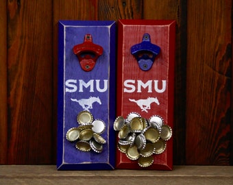 Magnetic Bottle Opener - Southern Methodist University Mustangs Logo - Great Father's Day Gift or Groomsmen Gift!