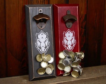 Magnetic Bottle Opener - University of Arkansas Razorbacks forward facing Hog Logo - Great Father's Day Gift or Groomsmen Gift!