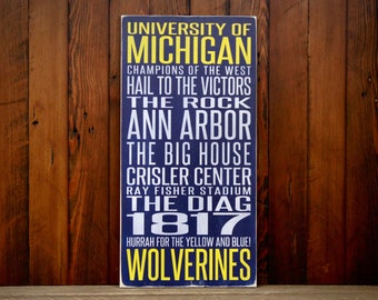 University of Michigan Wolverines Distressed Wood Sign-Great Father's Day Gift!
