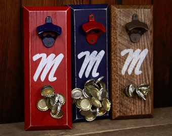 Magnetic Bottle Opener - University of Mississippi Ole Miss Script M Logo - Great Father's Day Gift or Groomsmen Gift!