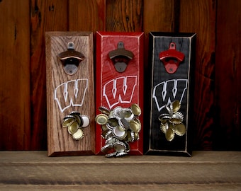 Magnetic Bottle Opener - University of Wisconsin-Madison Badgers W Logo - Great Father's Day Gift or Groomsmen Gift!