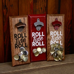 Magnetic Bottle Opener - University of Alabama Crimson Tide Roll Tide Roll - Great Father's Day Gift or Groomsmen Gift!