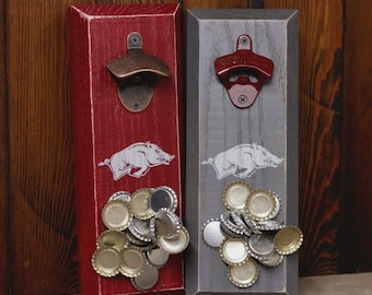 Magnetic Bottle Opener - University of Arkansas Razorbacks forward facing Hog Logo - Great Father's Day Gift or Groomsmen Gift!