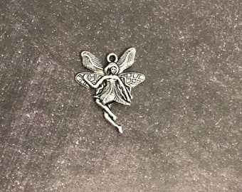 antiqued silver pewter fairy pendant, fairy charm, tinker bell fairy, silver fairy