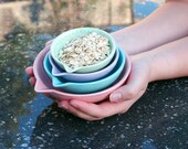 Cotton Candy Measuring Cup Set of Four 4 - Pastel Pink Blue Purple Lavender Mint Wintergreen Green - Hand Painted Prep Bowls - Made To Order