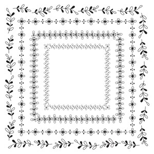 May include: A set of four black and white floral borders, perfect for adding a touch of elegance to your designs. The borders feature a variety of floral motifs, including leaves, flowers, and dots.