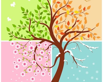 Linda ilustración "Four Seasons of the year", tarjeta digital, imprimible, vector, descarga instantánea, arte vectorial, imágenes digitales - IL001