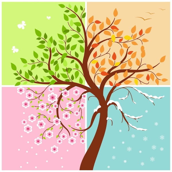 Cute "Four Seasons of the year"  illustration, digital card, printable, vector, instant download, vector art, digital images - IL001