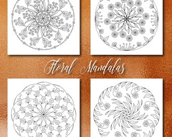 Páginas para colorear florales para adultos, 8 páginas para colorear imprimibles, Descarga instantánea, PDF Páginas para colorear para adultos Mandala Páginas para colorear, CB002