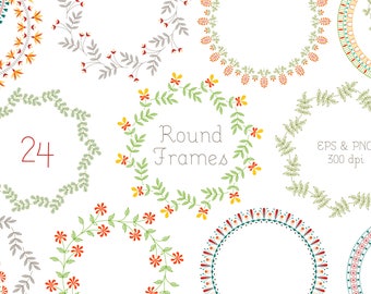 Vector Floral Decorativo Marcos Redondos, Marcos Circulares, Estilo Etnik, Tarjeta Digital, Clip Art, Imprimible, Vector, PNG, EPS, Monograma, VC010